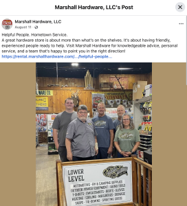 Marshall Hardware Social Media Post
